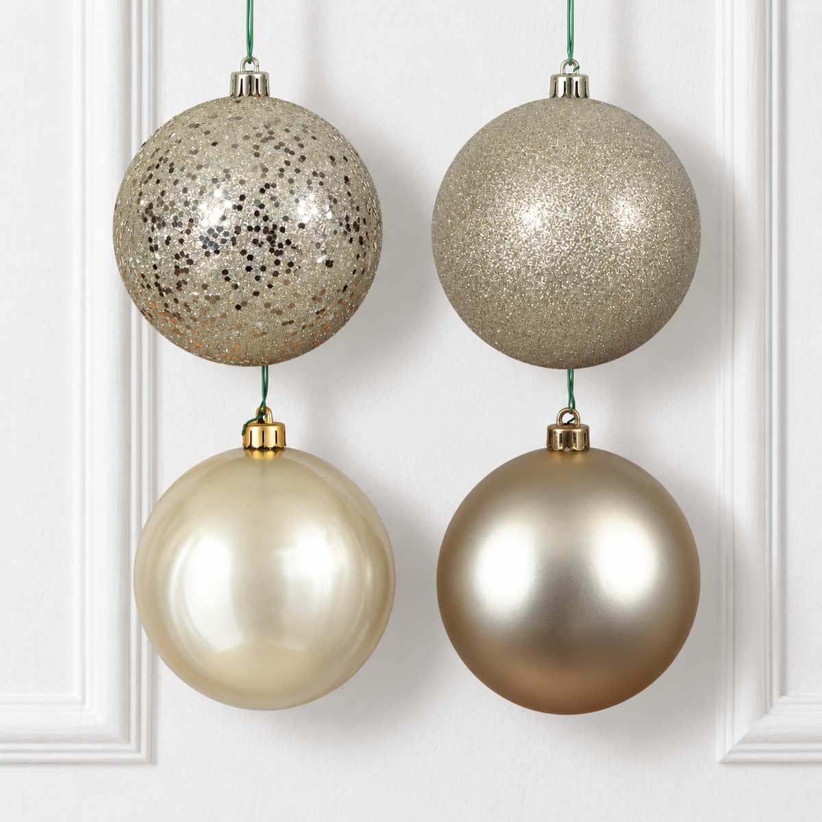 10" 4-Finish Shatterproof Ball Ornament Set - Champagne - Set of 4 — view 2