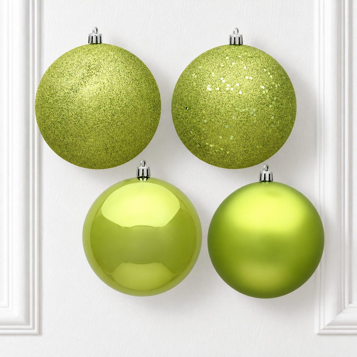 10" 4-Finish Shatterproof Ball Ornament Set - Lime - Set of 4 — view 2