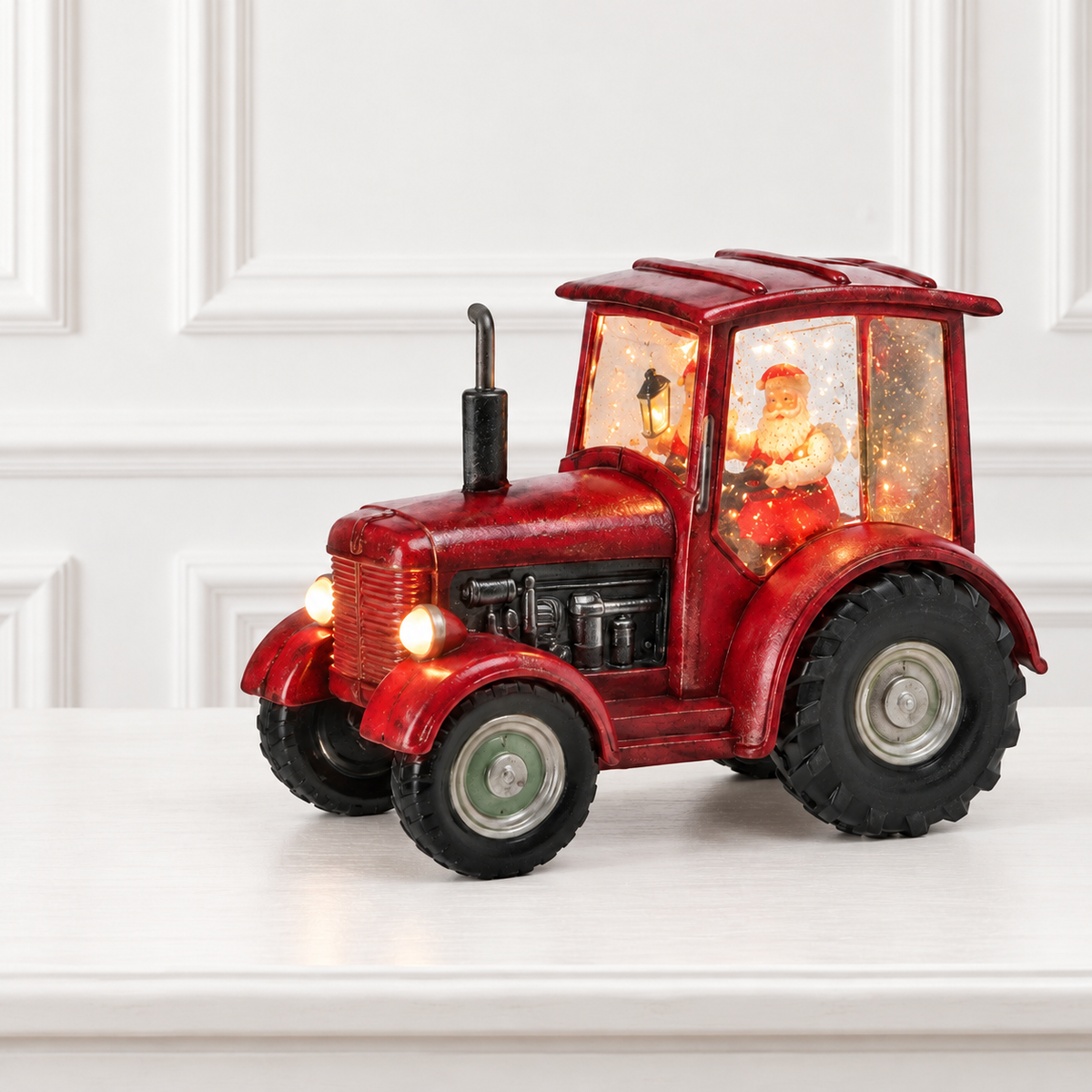 Santa Driving Red Tractor - 9" - LED Battery Timer — view 2