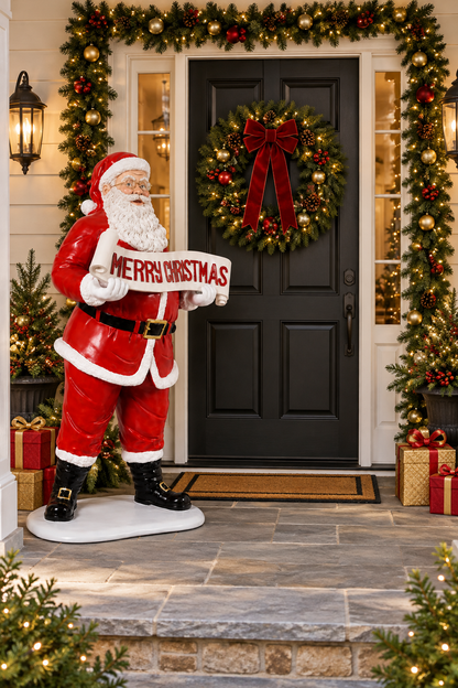 5' Santa with Christmas Banner Resin Display — view 2