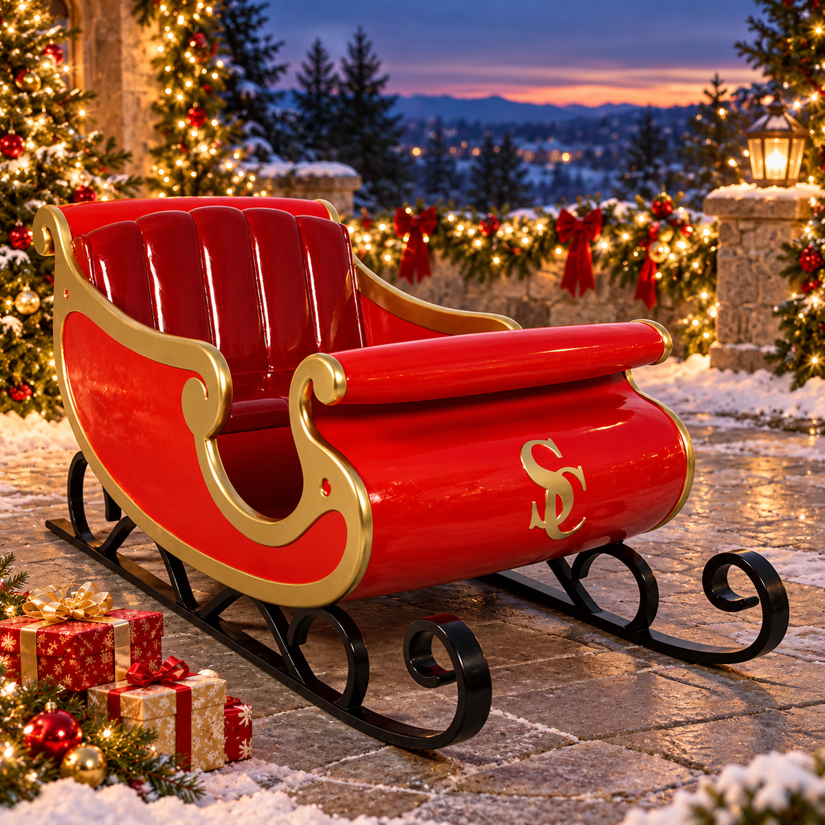 40" Red Santa's Sleigh Resin Display — view 2