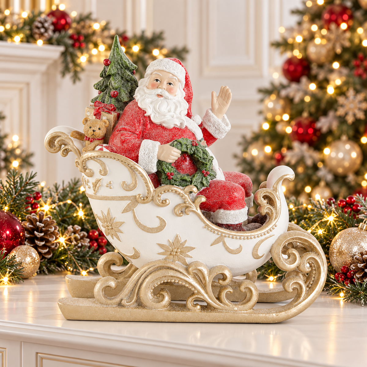 Santa in Sleigh - 12.75" - Glittered — view 2