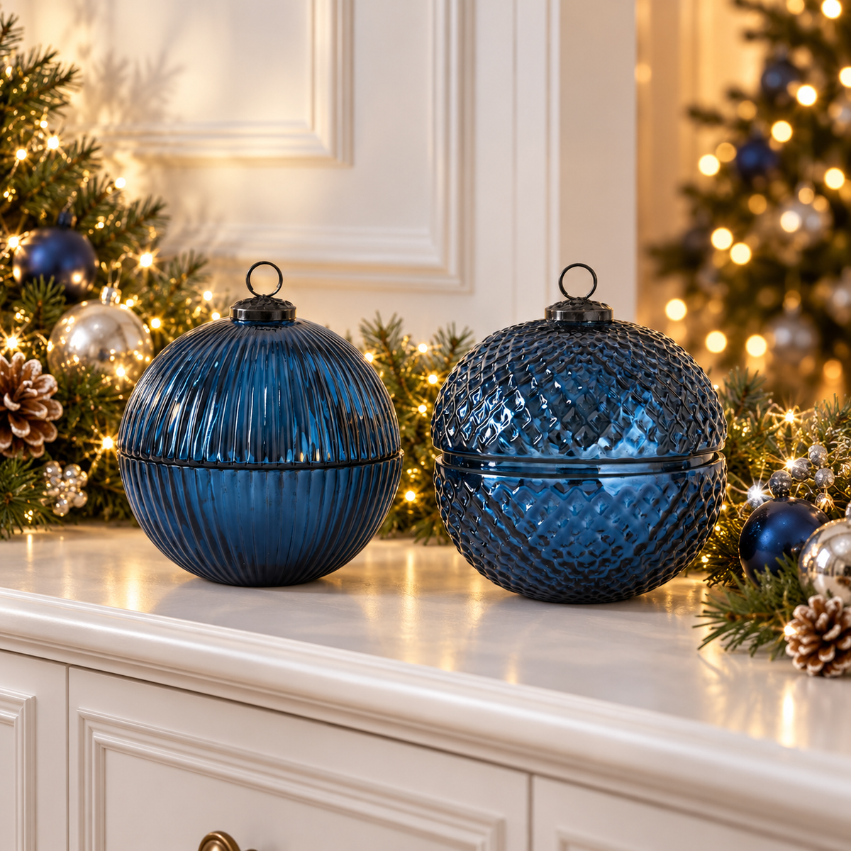 Mercury Glass Filled Ornament Candle - 7" - Blue — view 2