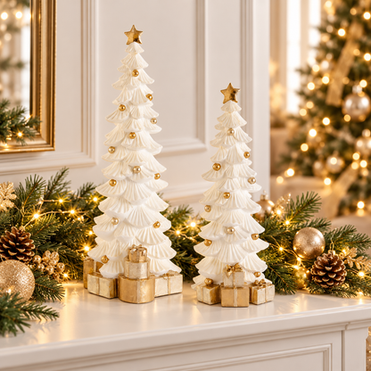 Santa with Wreath & Package - 9" - White/Gold — view 2