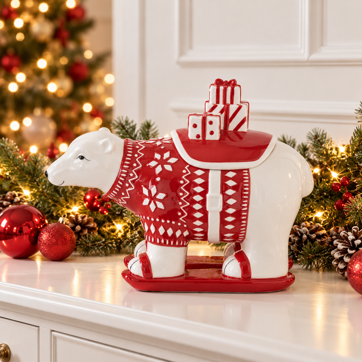 Polar Bear Container - 10" - White/Red — view 2