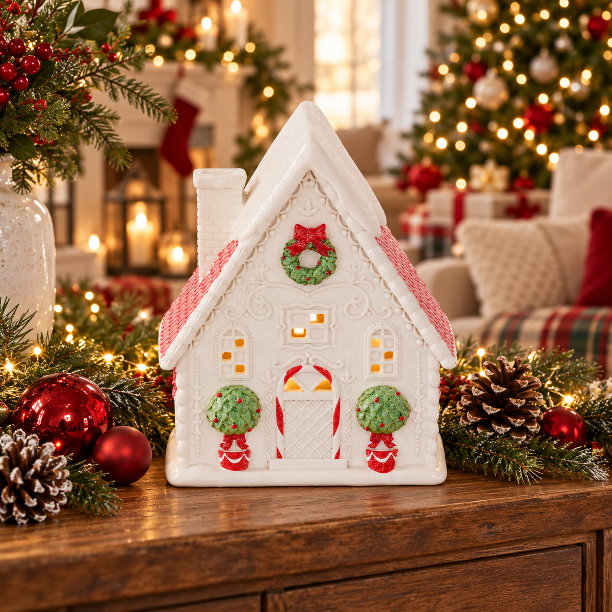 LED Christmas House - 9.25" - Glittered — view 2