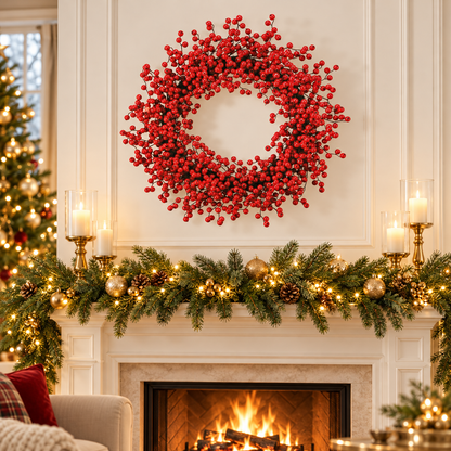 Waterproof Deluxe Berry Wreath 30" - Red — view 2