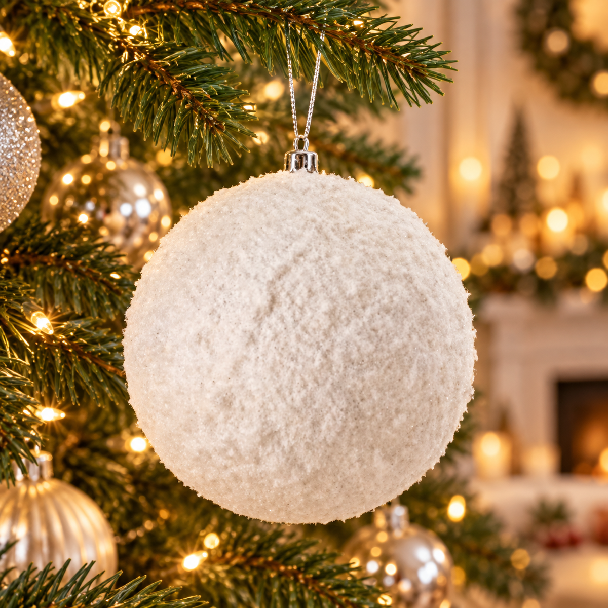 10" Frosted Snowball Ornament - White — view 2