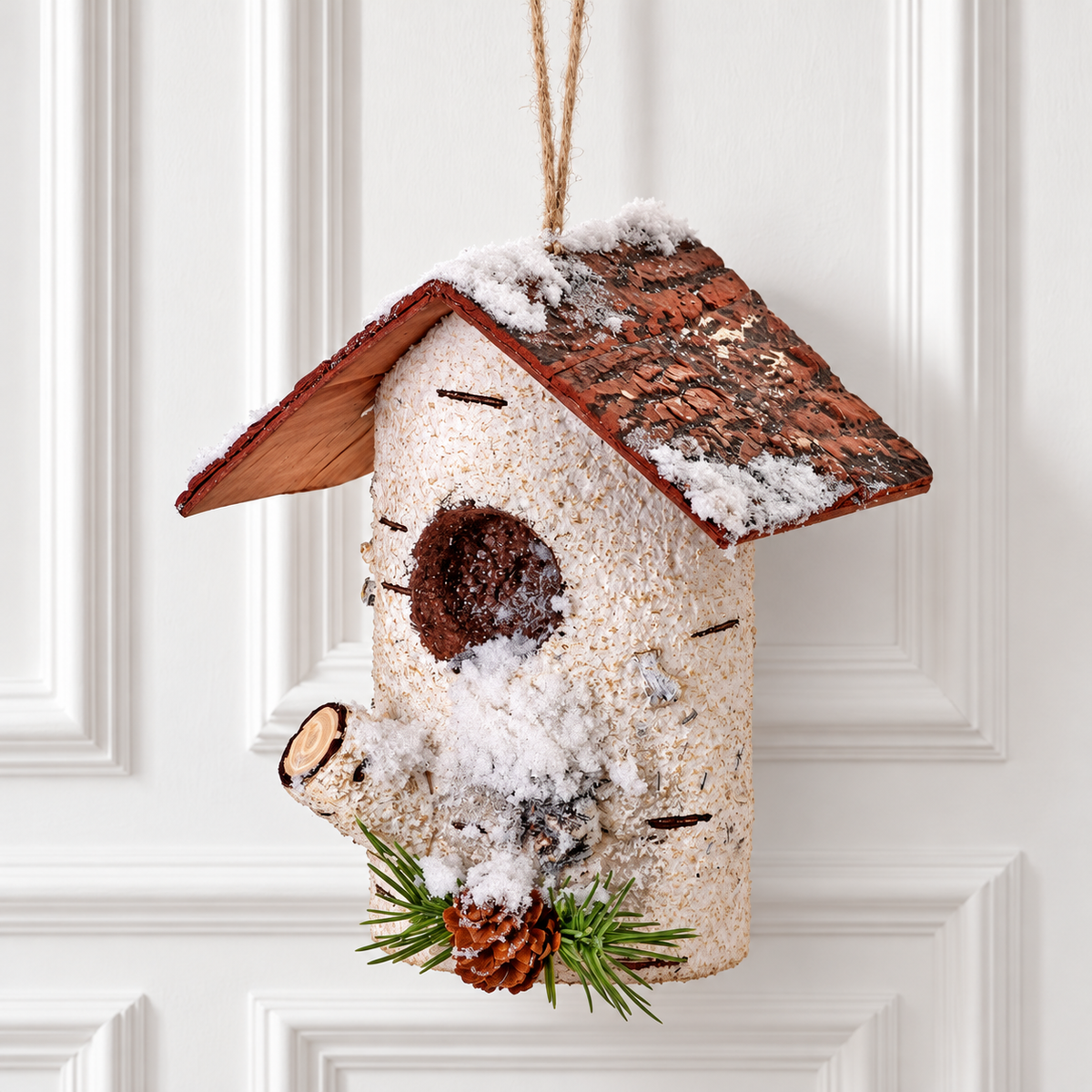 7" Birch Log Birdhouse Ornament — view 2