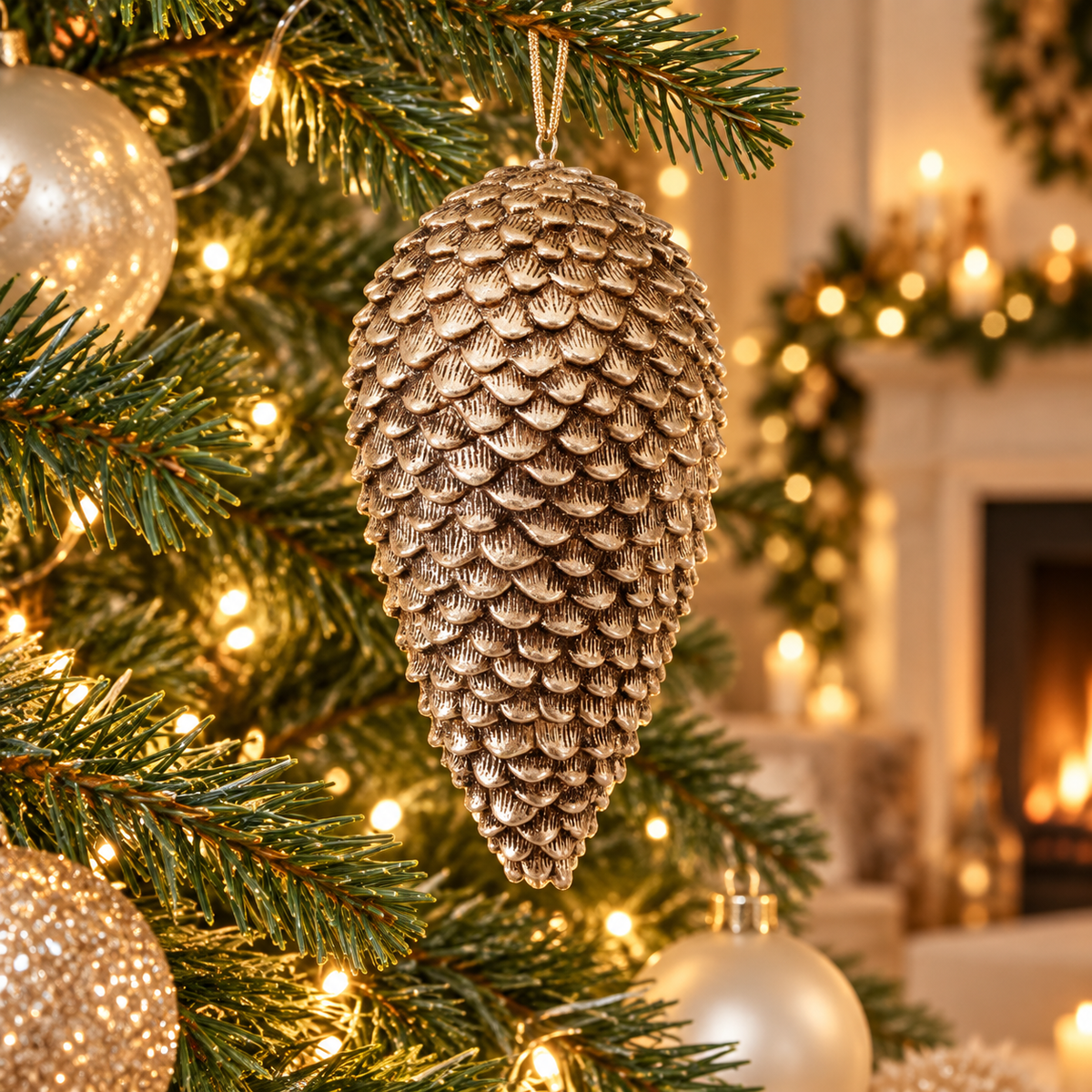 9" Glitter Sequoia Pinecone Ornament - Champagne — view 3
