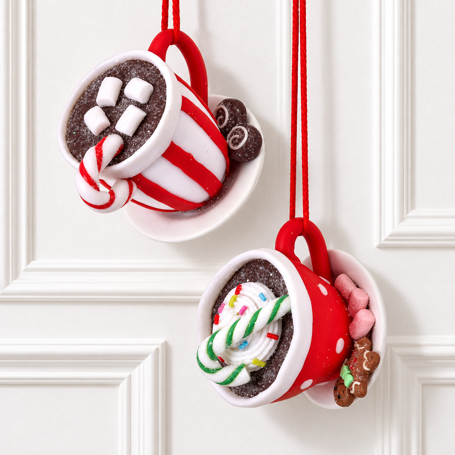 Cocoa & Candy Mug Ornament Set - 3" - Set of 2