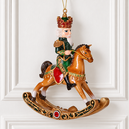 10" Royal Jeweled Nutcracker Rocking Horse Ornament — view 1
