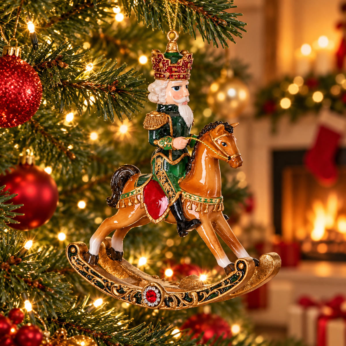 10" Royal Jeweled Nutcracker Rocking Horse Ornament — view 2