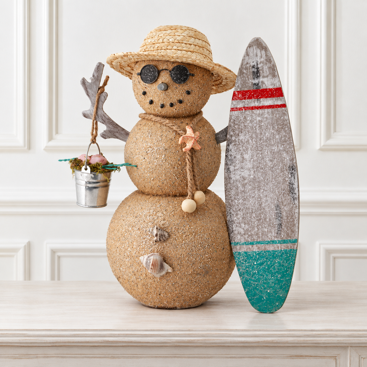 13" Sand Seashore Dude Snowman - Natural/Frost — view 2