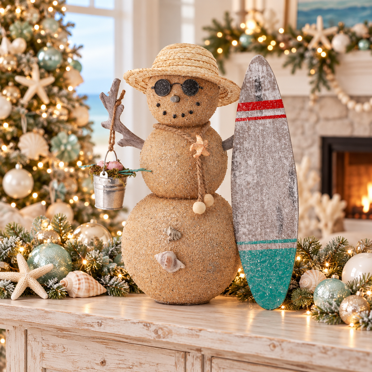 13" Sand Seashore Dude Snowman - Natural/Frost — view 3