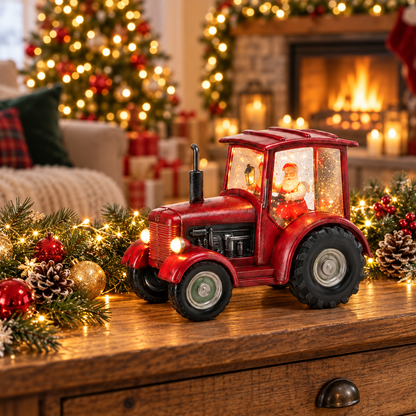 Santa Driving Red Tractor - 9" - LED Battery Timer — view 3