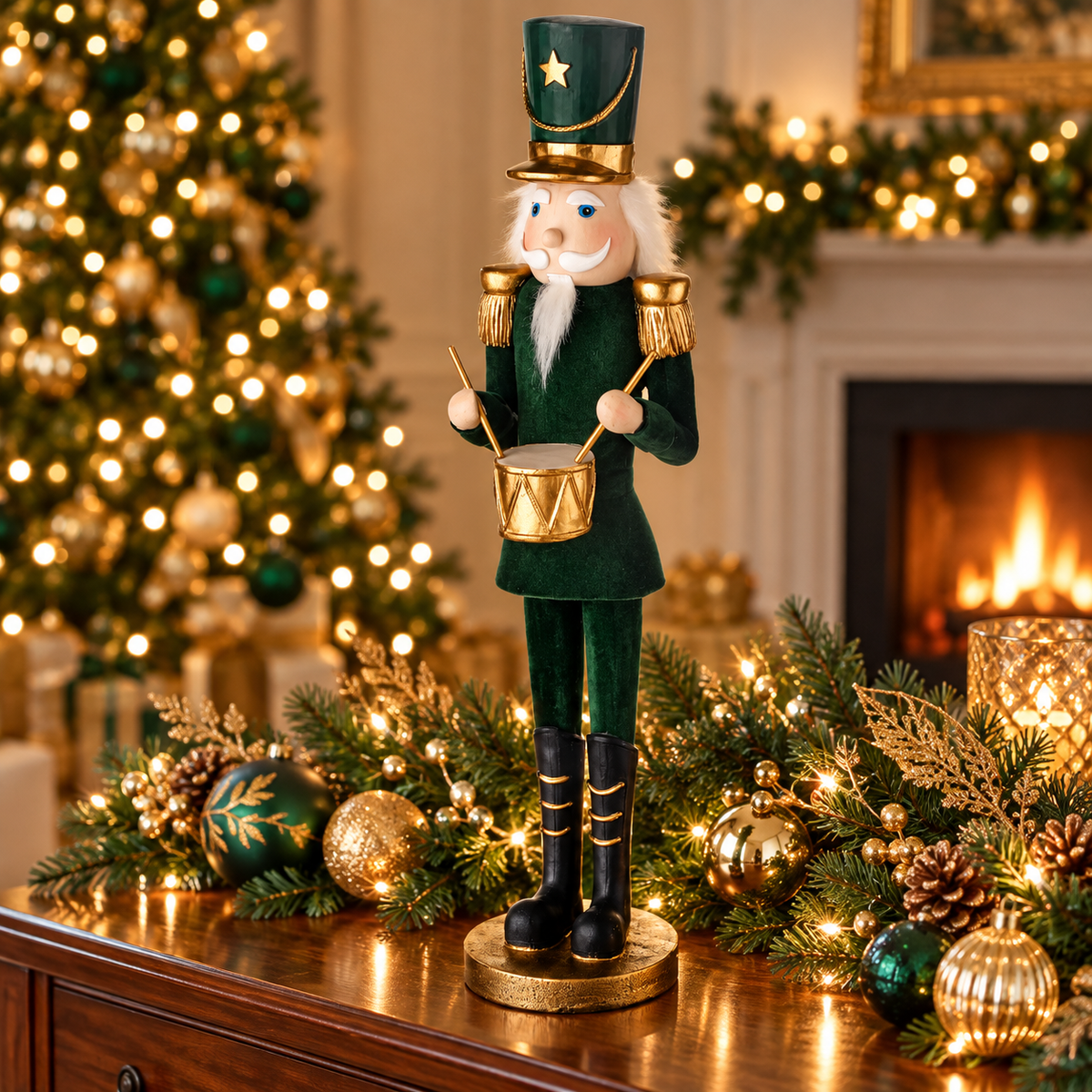 Flocked Emerald Nutcracker - 15" — view 1