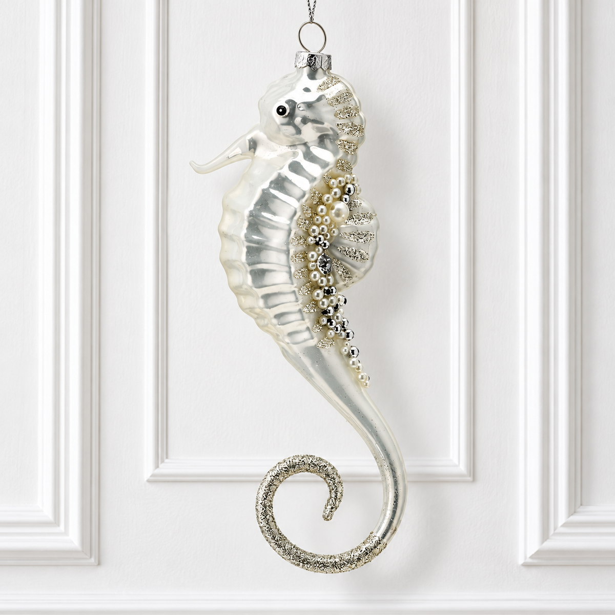 7.25" Glass Sea Horse Ornament - Silver/Champagne — view 2