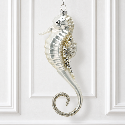 7.25" Glass Sea Horse Ornament - Silver/Champagne — view 2