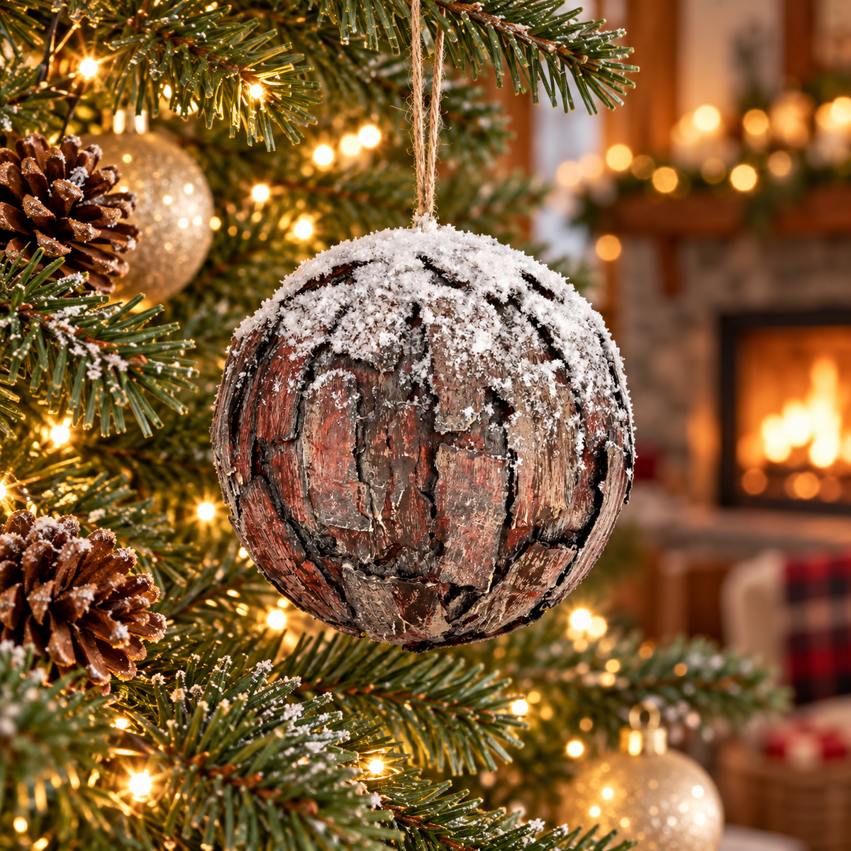 10" Bark Ornament with Snow — view 3