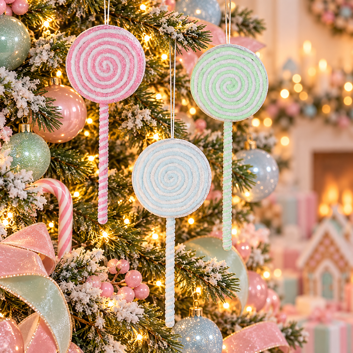 14" Frosted Pastel Lollipop Ornament - Set of 3 — view 2