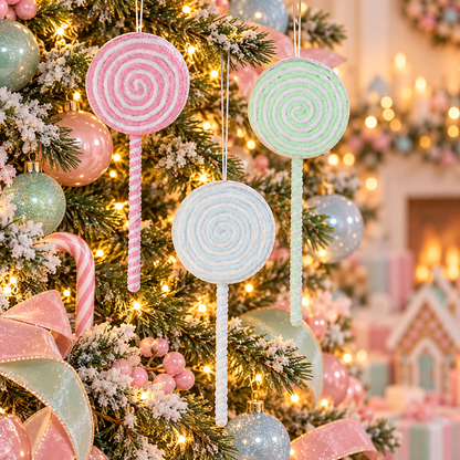 14" Frosted Pastel Lollipop Ornament - Set of 3 — view 2