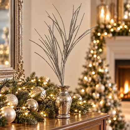 28" Micro Beaded/Sequin Grass Spray - Silver — view 2