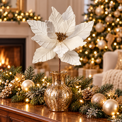 24" Velvet Glit Center Poinsettia Stem - Ivory — view 2