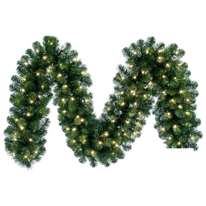 9' x 14" Warm White Deluxe Sequoia Fir Garland — view 1