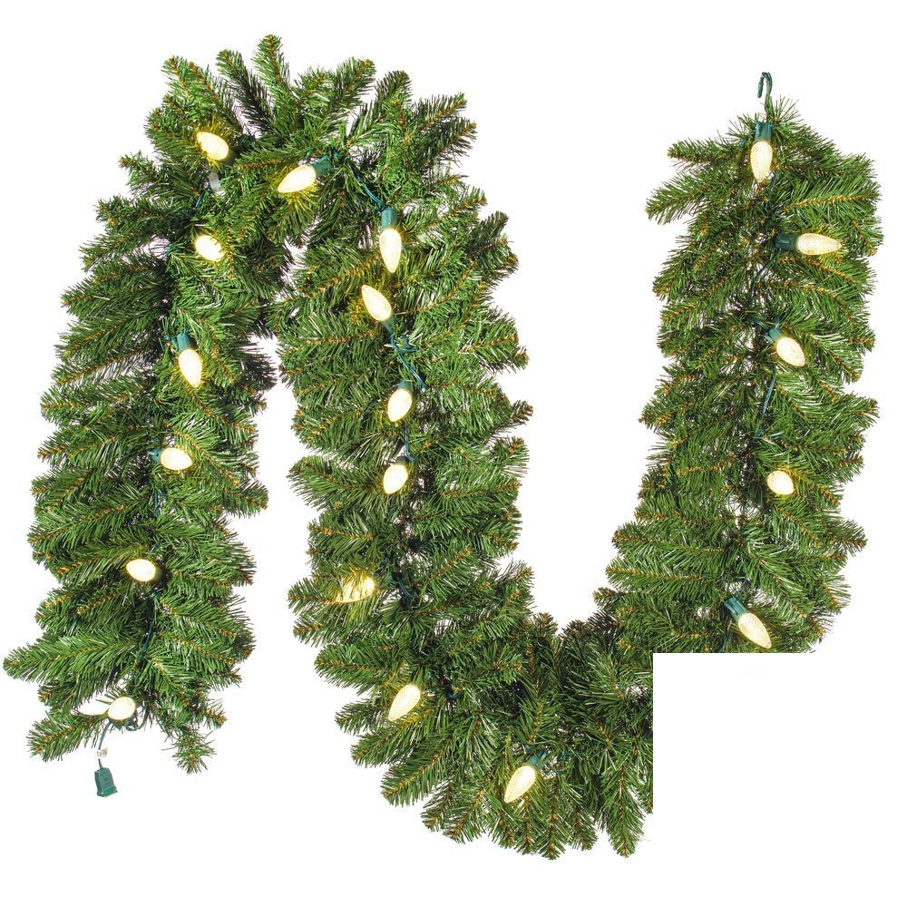 9' x 18" Warm White Deluxe Sequoia Fir Garland — view 1