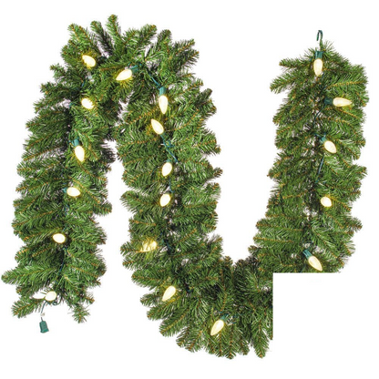 9' x 18" Warm White Deluxe Sequoia Fir Garland — view 1