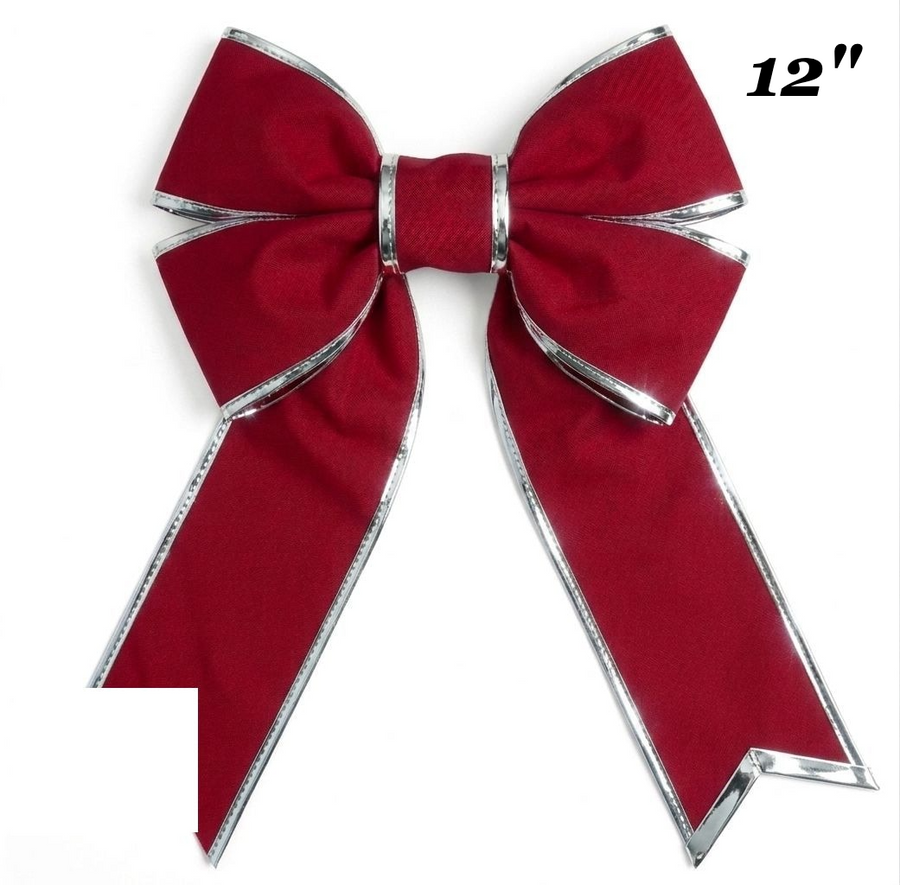 12" Canvas Structural Christmas Bow - Red with Silver Trim - UV Treated 12"- Red- Silver
