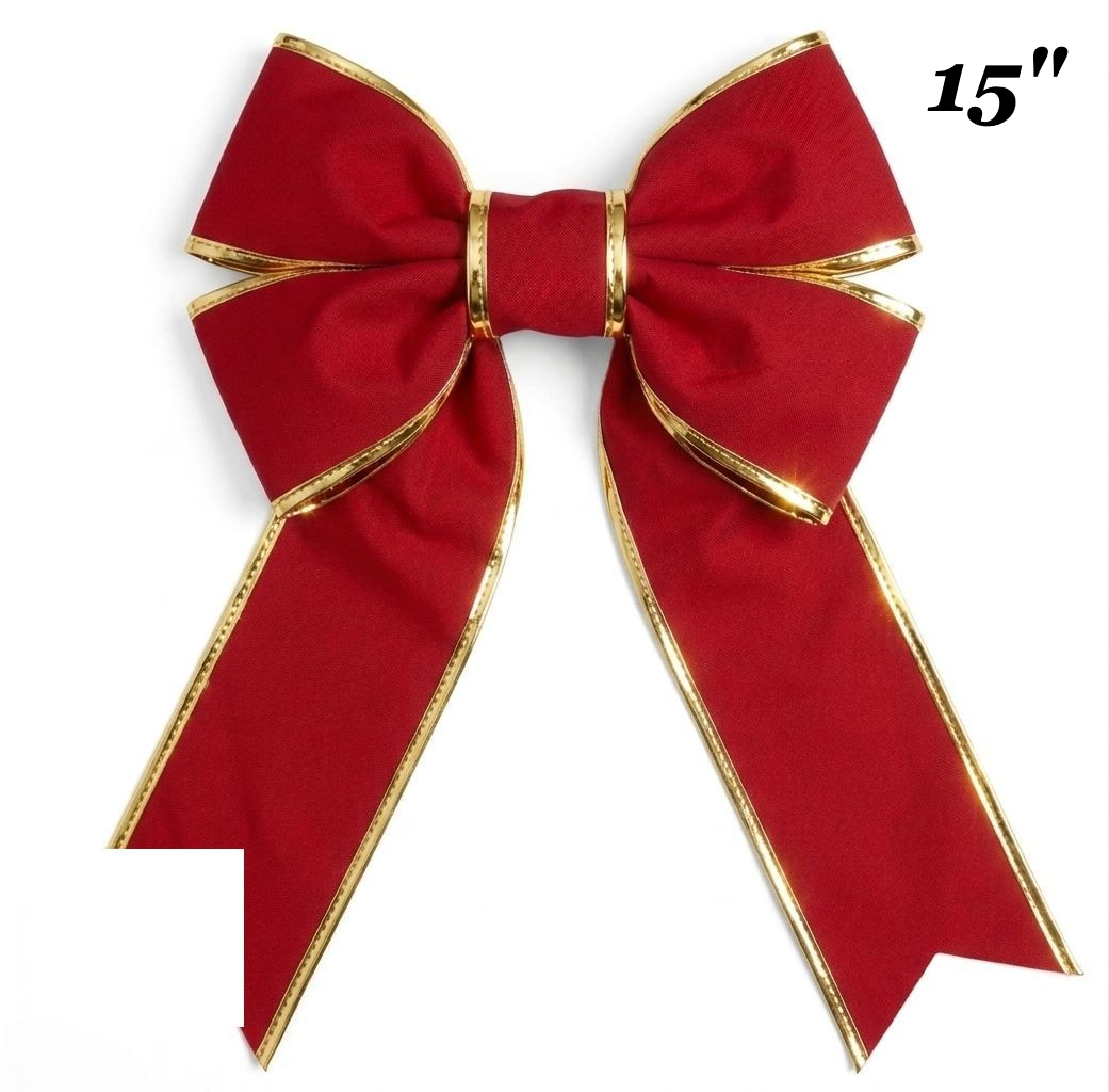 15" Canvas Structural Christmas Bow - Red with Gold Trim - UV Treated — view 1