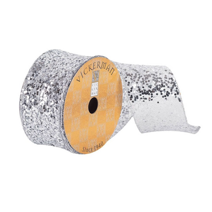 2.5" Ribbon - Sequin Woven Dupion - 10 Yard Roll - Silver — view 1