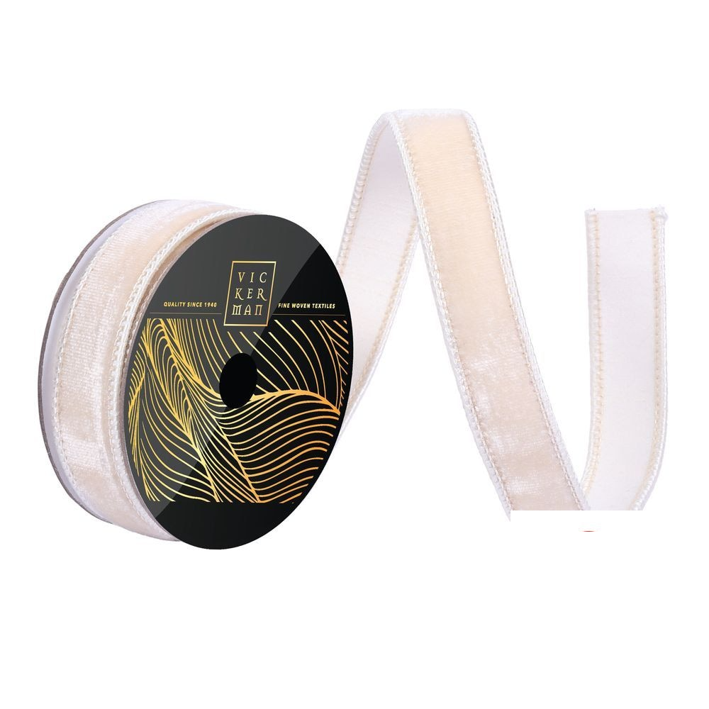1" Ribbon - Velvet Dupion - 10 Yard Roll - Ivory — view 1