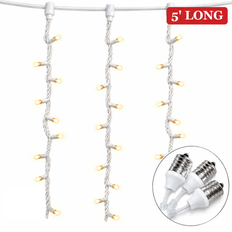 5' Warm White 5MM Socket Drop - White Wire 5' White