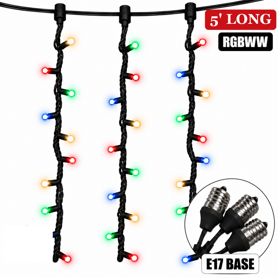 4' RGBWW Socket Drop Curtain Light - Black Wire 4'