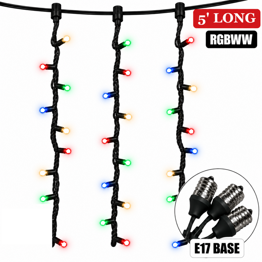 5' RGBWW Socket Drop Curtain Light - Black Wire 5'
