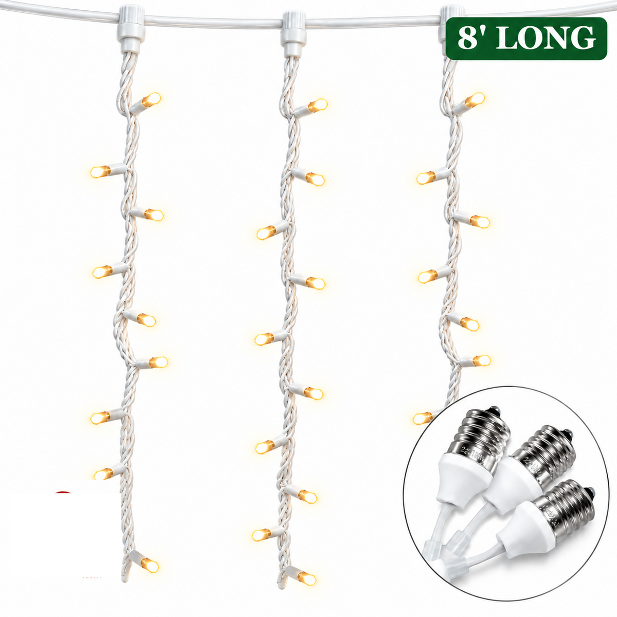 8' Warm White 5MM Socket Drop - White Wire — view 1