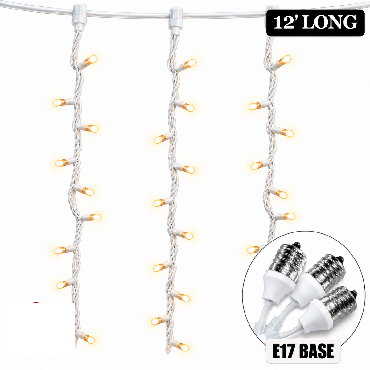 12' Warm White 5MM Socket Drop - White Wire — view 1