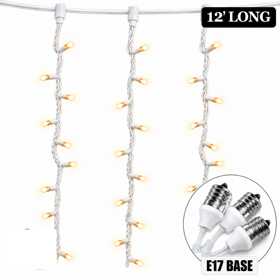 12' Warm White 5MM Socket Drop - White Wire 12'- White