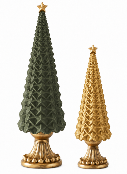 Velvet Star Embossed Tree Set - 13.5" & 21.5" - Sage Green and Gold - Set of 2 — view 1