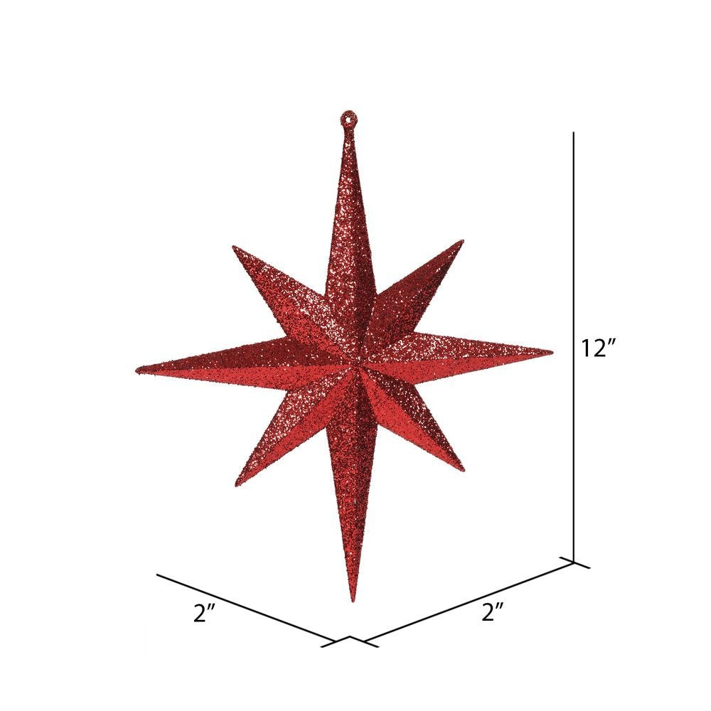 12" Glitter Bethlehem Star Ornament - Red - Set of 2 — view 2