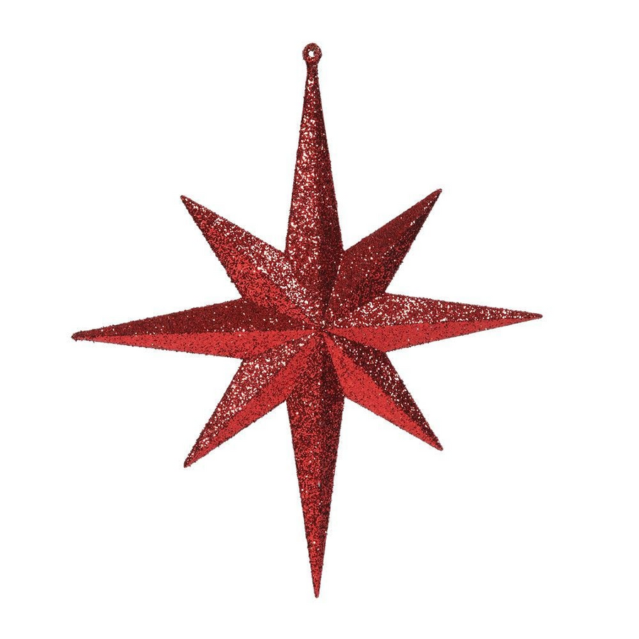 12" Glitter Bethlehem Star Ornament - Red - Set of 2 Red