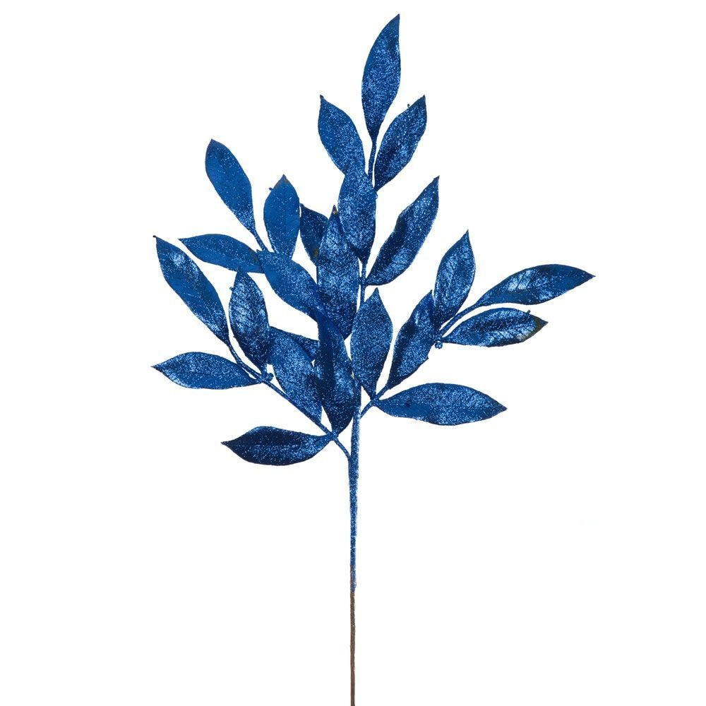 22" Glitter BayLeaf Spray - Set of 12 - Blue — view 1