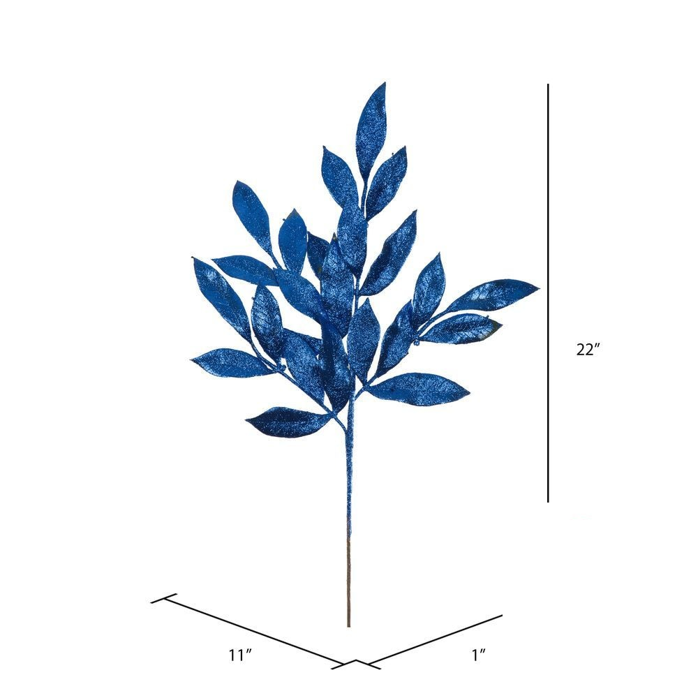 22" Glitter BayLeaf Spray - Set of 12 - Blue — view 2