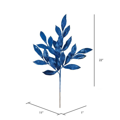 22" Glitter BayLeaf Spray - Set of 12 - Blue — view 2
