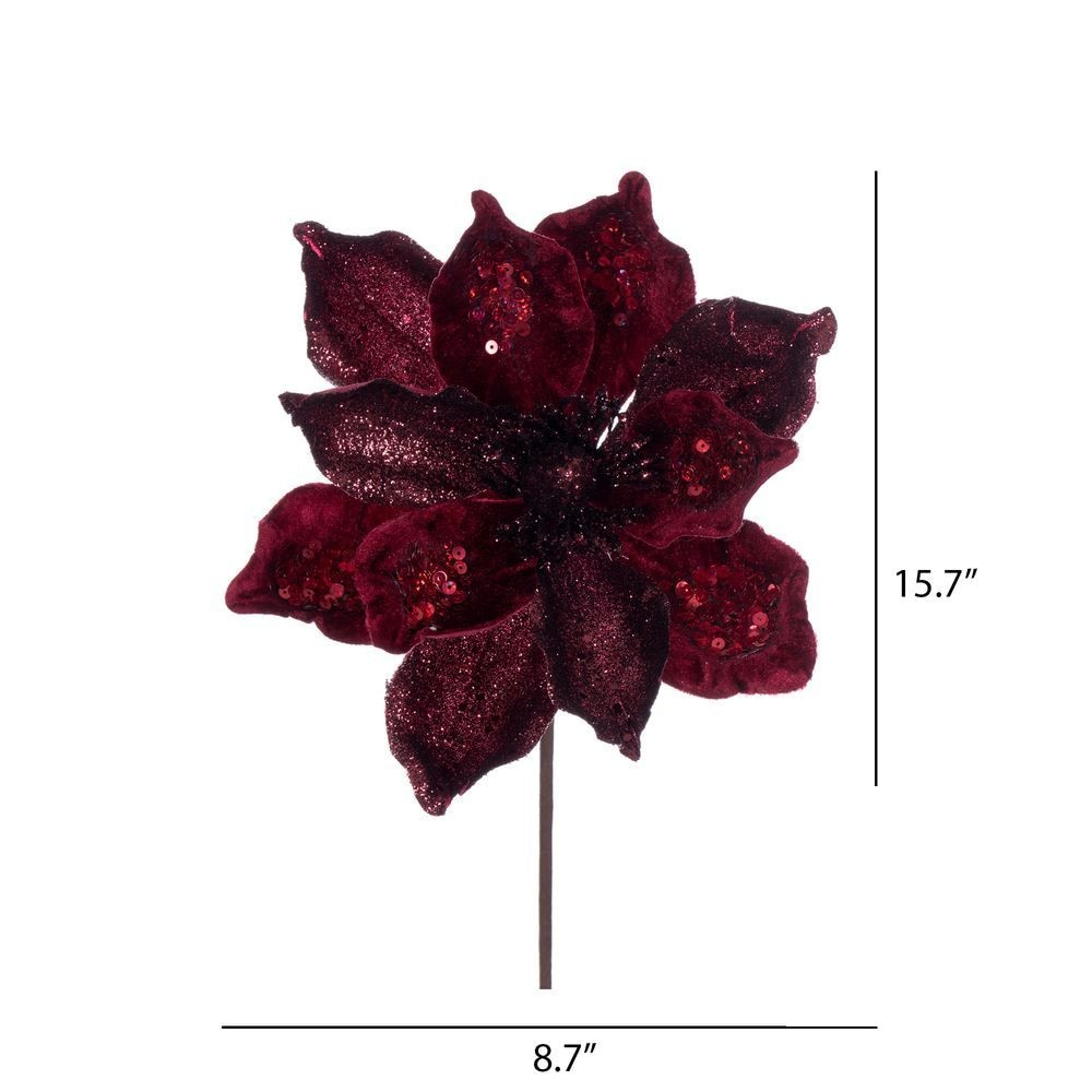 15" Deluxe Magnolia 10" Flower - Set of 6 - Burgundy — view 2