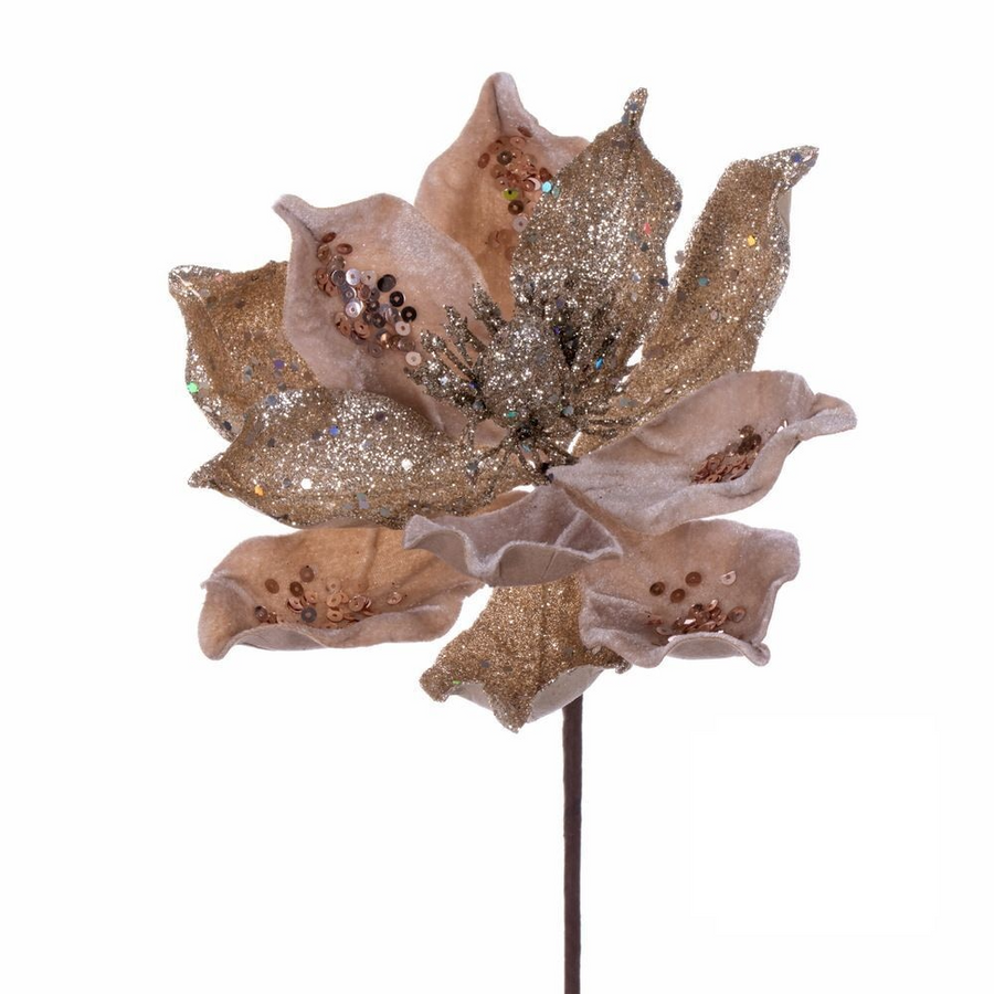 15" Deluxe Magnolia 10" Flower - Set of 6 - Champagne Champagne – Bag of 6