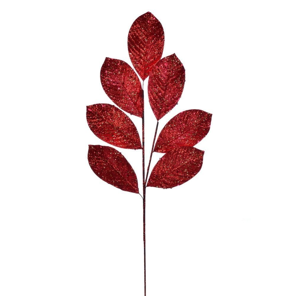 27" Glitter Leaf Spray - Set of 4 - Red — view 1